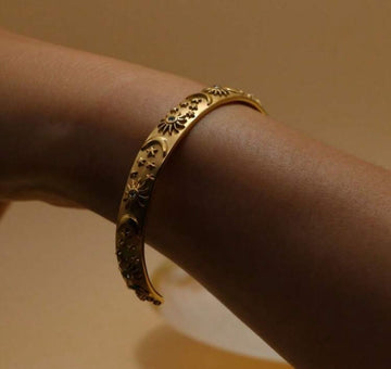 New Vintage Stainless Steel Star & Moon Bracelet & Earrings, Women's Fashion Eye Bracelet Jewelry Gift
