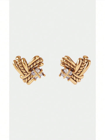 Noxbound Vintage Golden Yellow Crystal Textured Windmill Stud Earrings,Minimalist/Vintage/Elegant,