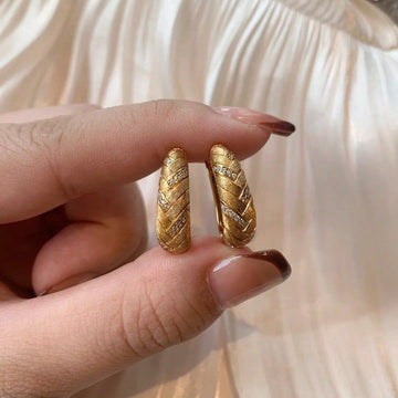 18K Gold Plated Zirconia French Vintage Countryside Style Earrings For Women