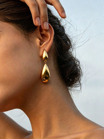 S SHOPBOHO 1pair Cheap & Unique Fashionable Water Drop Shaped Pendant Stainless Steel Statement Earrings