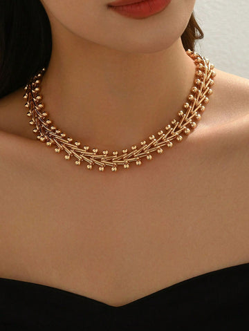 1pc Fashionable Vintage Woven Metal Necklace, Suitable For Daily Wear
