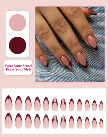 24pcs Almond Shaped French Manicure Nails, Gold Starry Vintage Style, Glossy Finish, Suitable For Women And Girls Daily Wear, Autumn/Winter Nail Decor Nail Supplies