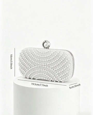1pc Elegant Faux Pearl Box Clutch, Romantic Wedding Party Wallet With Luxury Crystal Decor, Formal Event Shoulder Bag Suitable For Bride, Wedding Handbag