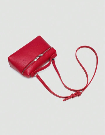 1pc Solid Color Litchi Textured PU Square Crossbody Bag, Suitable For Women's Daily Fashion Matching And Outing Valentines