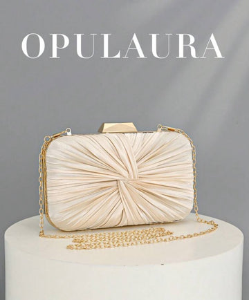 OpulAura 1pc Vintage Elegant Satin Pleated Twist Formal Party Clutch Bag, Charming & Refined,Bride, Wedding Items