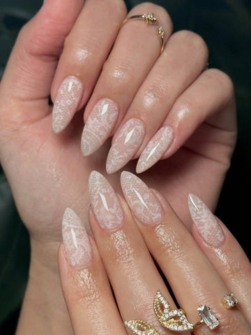 24pcs Minimalist Ribbon Short Press-On Fake Nails, Almond Shape Manicure Set With 1 Adhesive Sheet And 1 Nail File, Suitable For Daily Wear