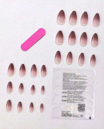 24pcs Brown Almond Shaped Press-On Nails, Tie Dye Gradient Effect, Includes 1pc Nail File And 1pc Jelly Gel Nail Accessory Nail Supplies