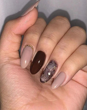 10Pcs Handmade Almond-Color Tie Dye Brown Cute Simple Fashion Premium False Nails Press On Nails Nail Supplies Nails Handmade Press On Nails