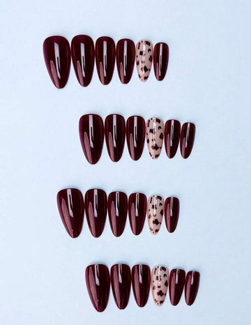 24pcs Minimalist Vintage Medium Almond Shape Dark Brown Solid Color Leopard Print Press-On False Nails, Perfect Fit Easy To Wear, Suitable For All Women And Girls, Party, Dance, Daily Commute Use Nail Art Supplies