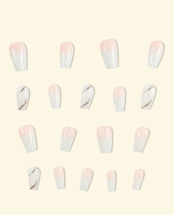 Y2K Upgrade Your Look 24Pcs Long Coffin Pink Ombre French Cute Simple Elegant Luxury Stick-On Fake Nail Set, Removable Nail Stickers Suitable For Holidays, Parties, Dates, Daily Wear Press On Nails Nail Supplies Nails