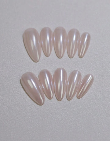 Press-On Nail Tips, Fairy Glitter Metallic Silver Snowflake Light Nude False Nails, 10pcs Almond Shape Nail Tips.