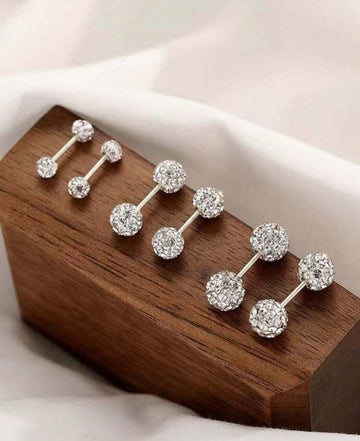 3 Pairs Stainless Steel Full Cubic Zirconia Ball Stud Earrings Set, Women/Girls Cute Shiny Cubic Zirconia Cartilage Earrings, Valentine's Day Gift, Gift For Mom/Mother, Mother's Day Gift
