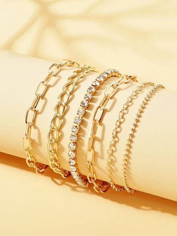 6pcs Rhinestone Decor Bracelet