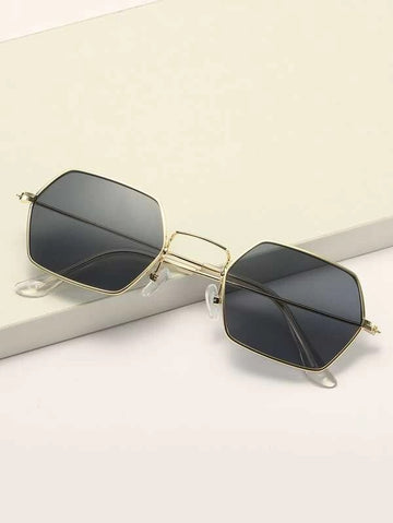 Hexagon Metal Frame Sunglasses With Case