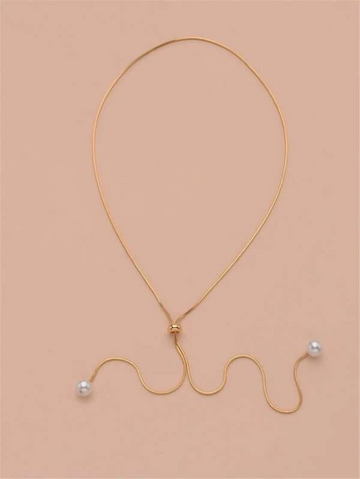 Faux Pearl Decor Y Lariat Necklace