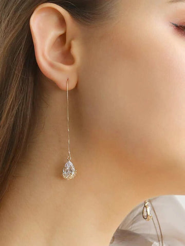 Rhinestone Waterdrop Threader Earrings