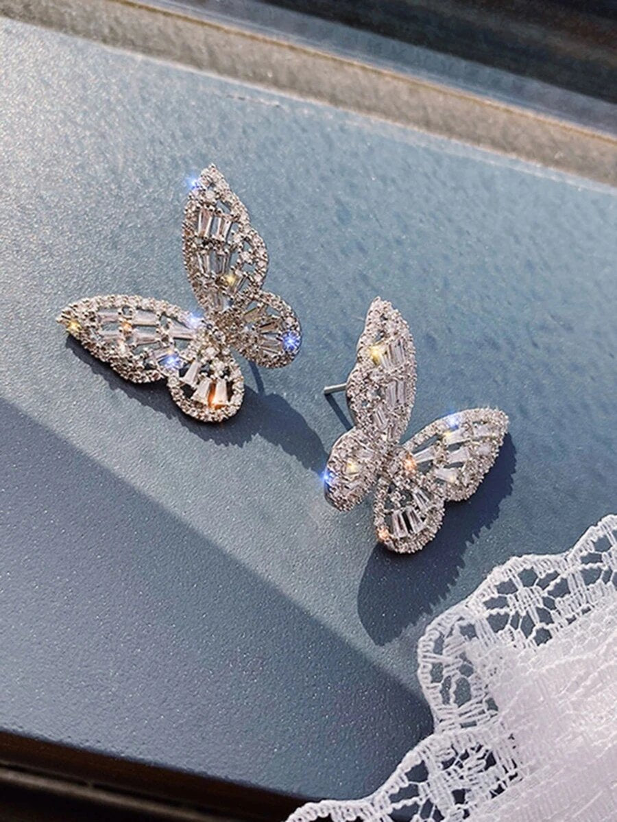 Zircon Butterfly Decor Stud Earrings