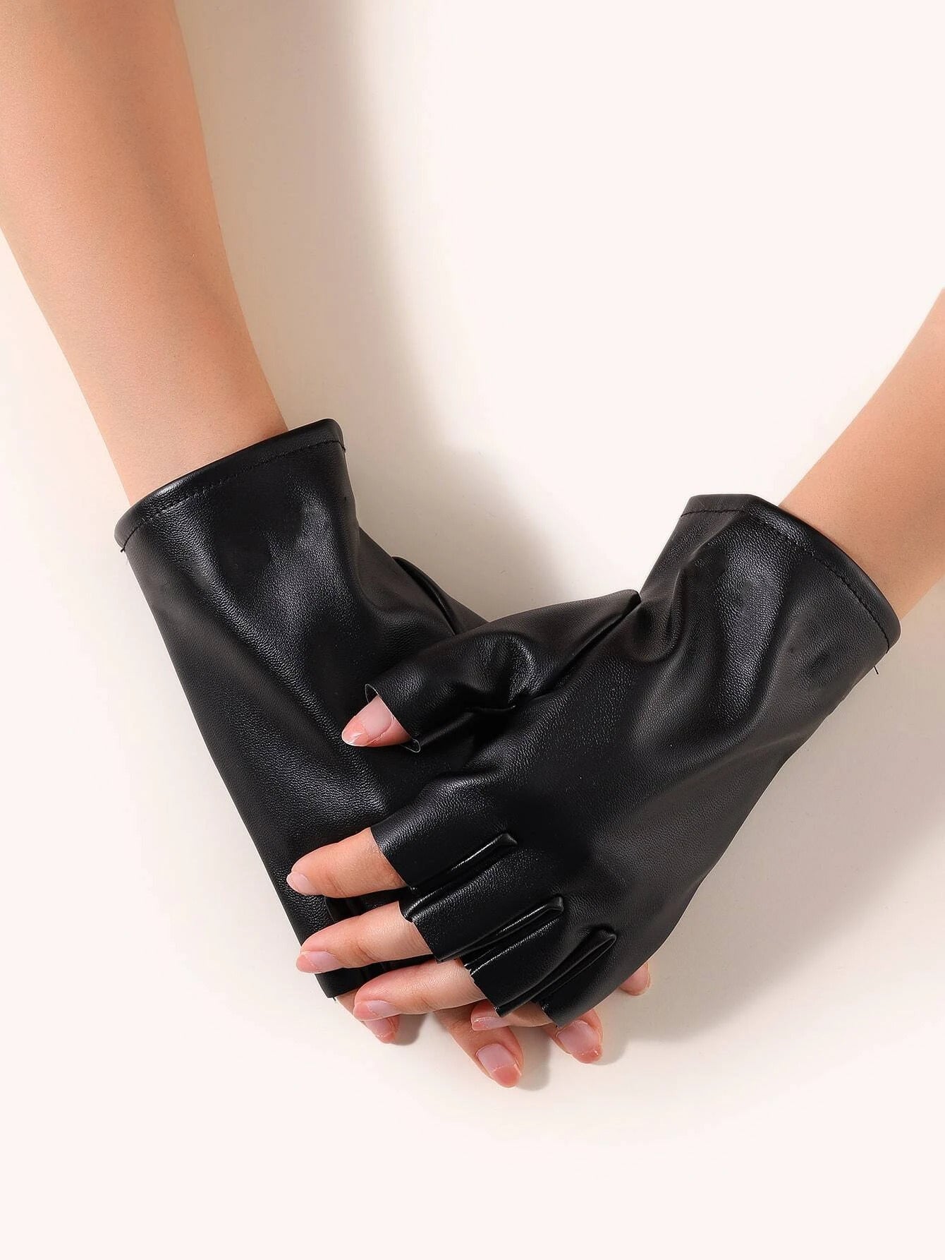 Fingerless PU Leather Gloves