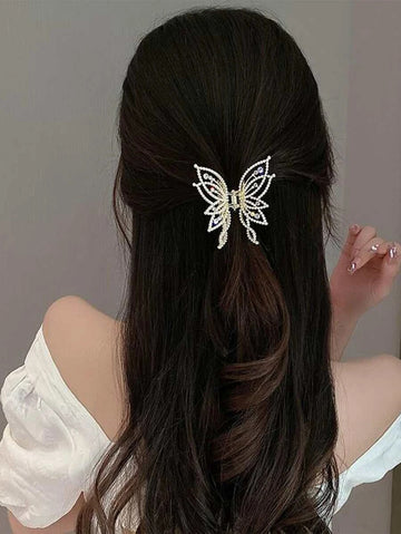 Rhinestone & Faux Pearl Butterfly Design Hair Claw