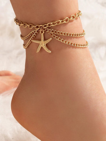 Starfish Charm Layered Anklet