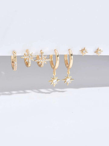 4pcs Cubic Zirconia Decor Star Earring
